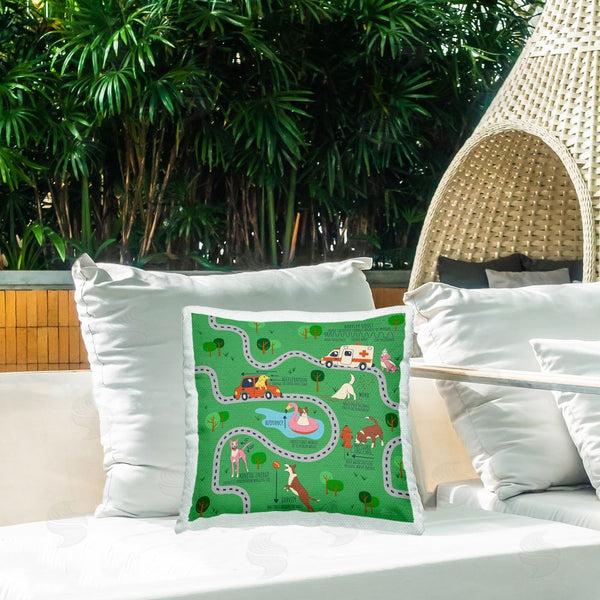 Stupell Industries Carrie Cantwell | Whimsical Dogs Map Printed Throw Pillow