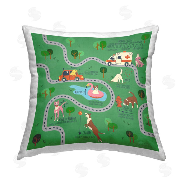 stupell industries Carrie Cantwell | Whimsical Dogs Map Printed Throw Pillow