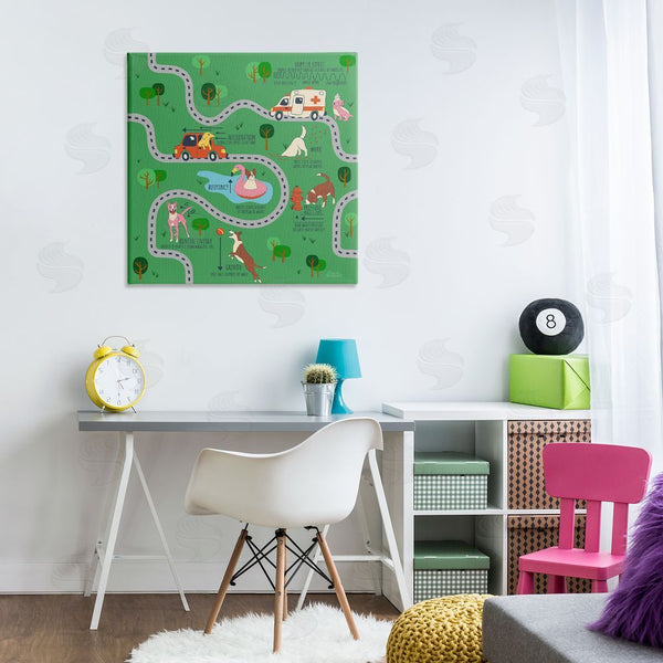 Stupell Industries Carrie Cantwell | Whimsical Dogs Map Wall Art