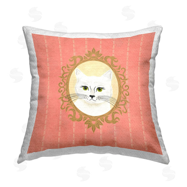 Stupell Industries Carrie Cantwell | White Cat Portrait Printed Throw Pillow