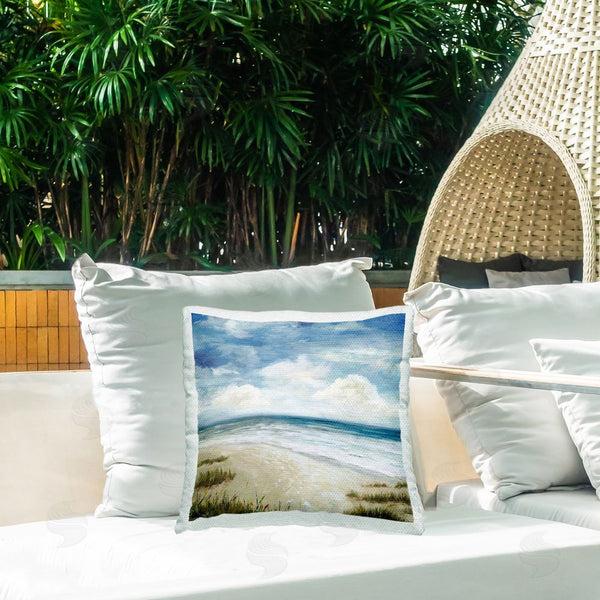 Stupell Industries Carson Lyons | Traditional Cloudy Beach Printed Throw Pillow