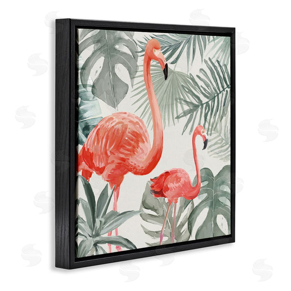 Stupell Industries Carson Lyons | Tropical Flamingo Family Pink Birds Monstera Palm Leaves Wall Art