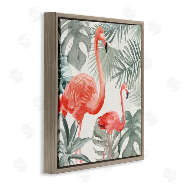 Stupell Industries Carson Lyons | Tropical Flamingo Family Pink Birds Monstera Palm Leaves Wall Art