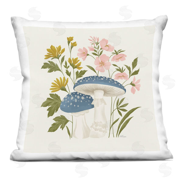 stupell industries Cat Thurman Designs | Blue Mushrooms & Wildflowers Printed Throw Pillow