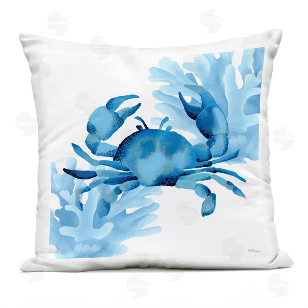 Stupell Industries Cat Thurman Designs | Blue Tone Crab & Coral Printed Throw Pillow