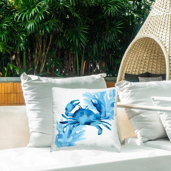Stupell Industries Cat Thurman Designs | Blue Tone Crab & Coral Printed Throw Pillow