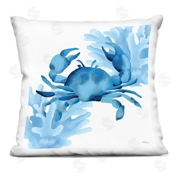 stupell industries Cat Thurman Designs | Blue Tone Crab & Coral Printed Throw Pillow