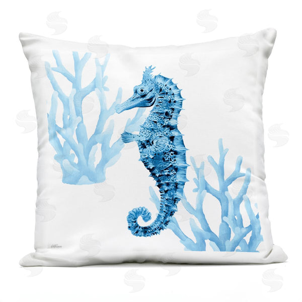 Stupell Industries Cat Thurman Designs | Blue Tone Seahorse & Coral Printed Throw Pillow