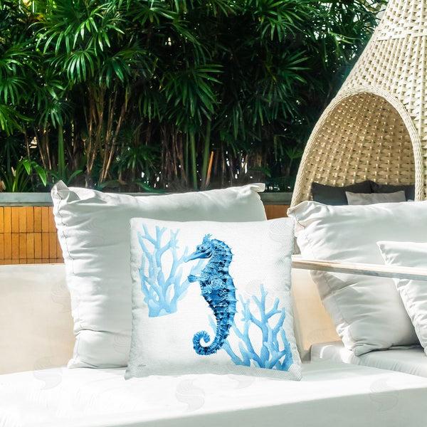 Stupell Industries Cat Thurman Designs | Blue Tone Seahorse & Coral Printed Throw Pillow