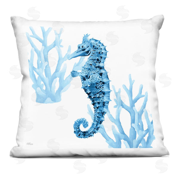 stupell industries Cat Thurman Designs | Blue Tone Seahorse & Coral Printed Throw Pillow