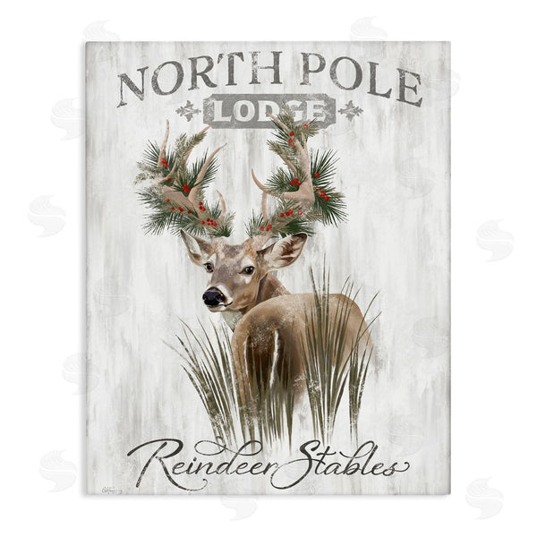 stupell industries Cat Thurman Designs | Festive Winter Reindeer Lodge