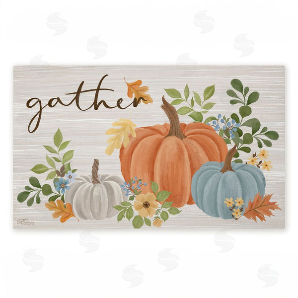 stupell industries Cat Thurman Designs | Gather Welcome Autumn Pumpkins Non-Woven Door Mat