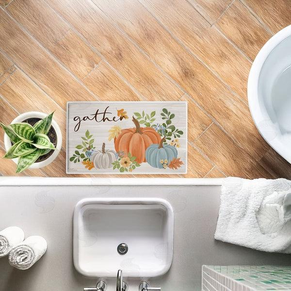 Stupell Industries Cat Thurman Designs | Gather Welcome Autumn Pumpkins Plush Bath Mat