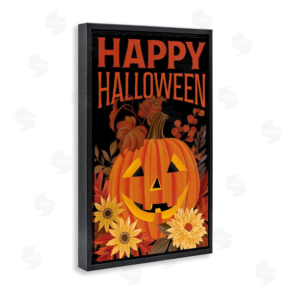 Stupell Industries Cat Thurman Designs | Happy Halloween Floral Pumpkin