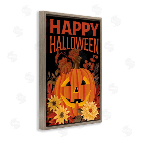 Stupell Industries Cat Thurman Designs | Happy Halloween Floral Pumpkin
