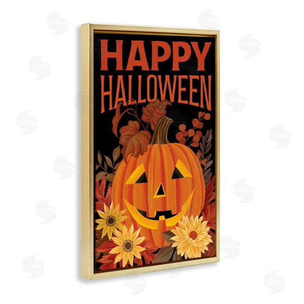 Stupell Industries Cat Thurman Designs | Happy Halloween Floral Pumpkin
