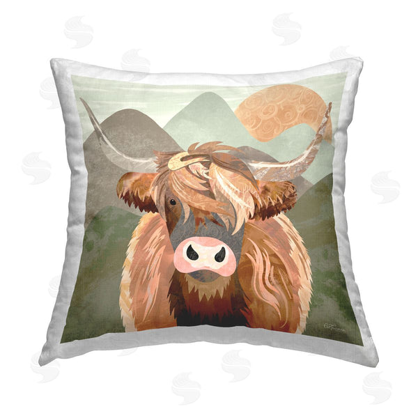 stupell industries Cat Thurman Designs | Modern Cattle Landscape Printed Throw Pillow