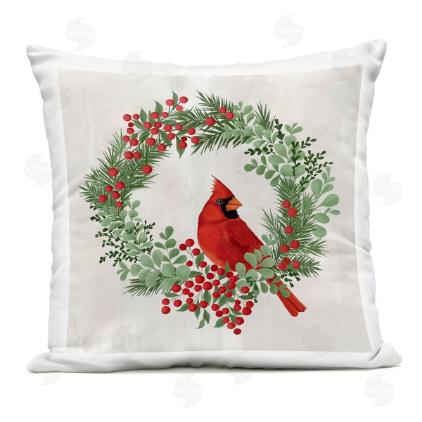 Stupell Industries Cat Thurman Designs | Perched Cardinal Festive Wreath Printed Throw Pillow