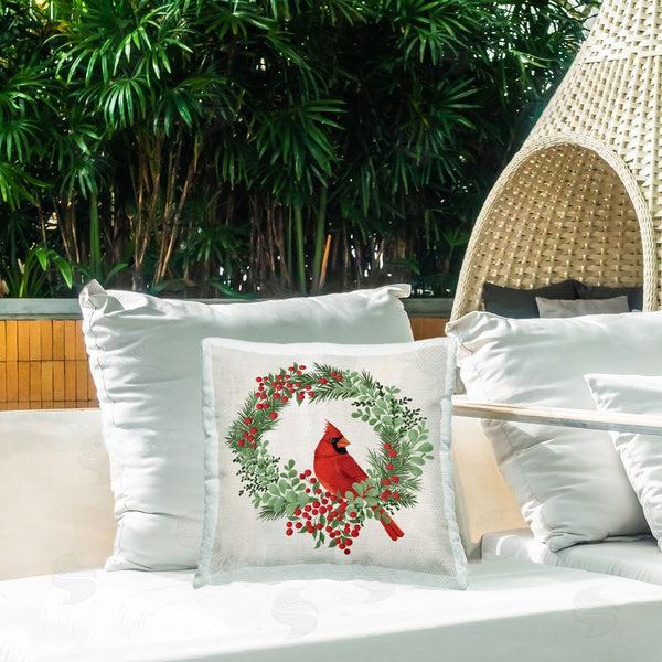 Stupell Industries Cat Thurman Designs | Perched Cardinal Festive Wreath Printed Throw Pillow