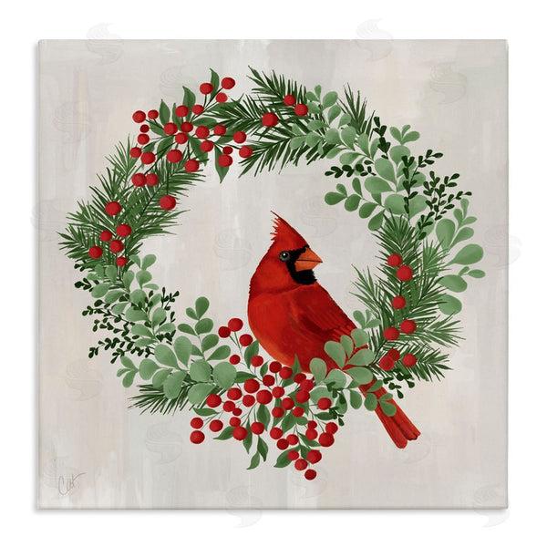 stupell industries Cat Thurman Designs | Perched Cardinal Festive Wreath