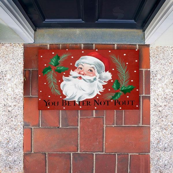 Stupell Industries Caverly Smith | Better Not Pout Vintage Santa Non-Woven Door Mat