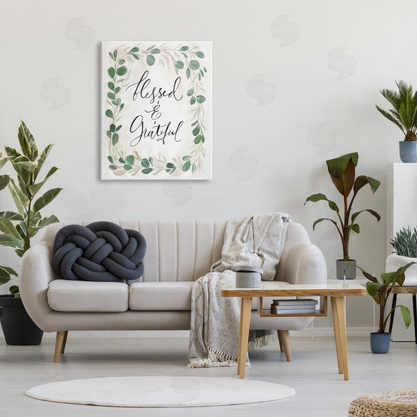Stupell Industries Caverly Smith | Blessed & Grateful Botanical Eucalyptus Border Calligraphy Wall Art