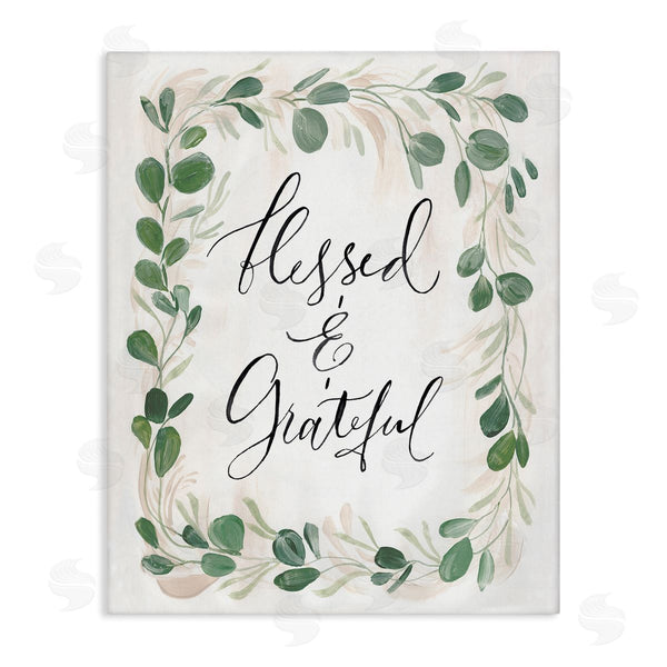 stupell industries Caverly Smith | Blessed & Grateful Botanical Eucalyptus Border Calligraphy Wall Art