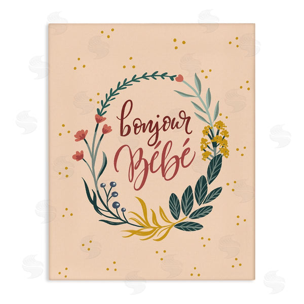 stupell industries Caverly Smith | Bonjour Bebe Floral Wreath