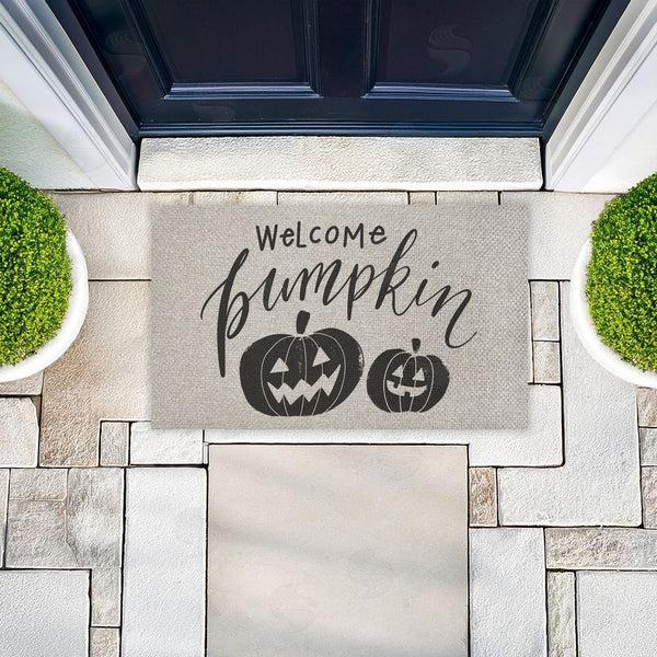 Stupell Industries Caverly Smith | Welcome Pumpkin Minimal Faux Sisal Door Mat