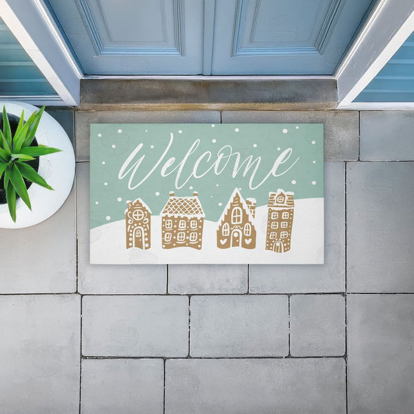 Stupell Industries Caverly Smith | Welcome Snowy Gingerbread Houses Non-Woven Door Mat