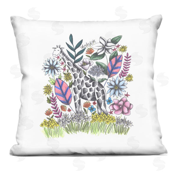 stupell industries Cecilia Battaini | Giraffe in Midst of Flowers Printed Throw Pillow