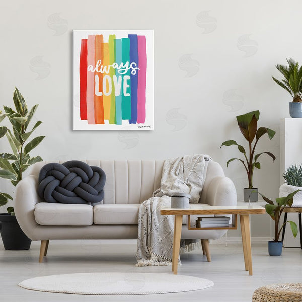 Stupell Industries Cecily Moore | Always Love Rainbow Striped Brushstrokes Calligraphy Wall Art
