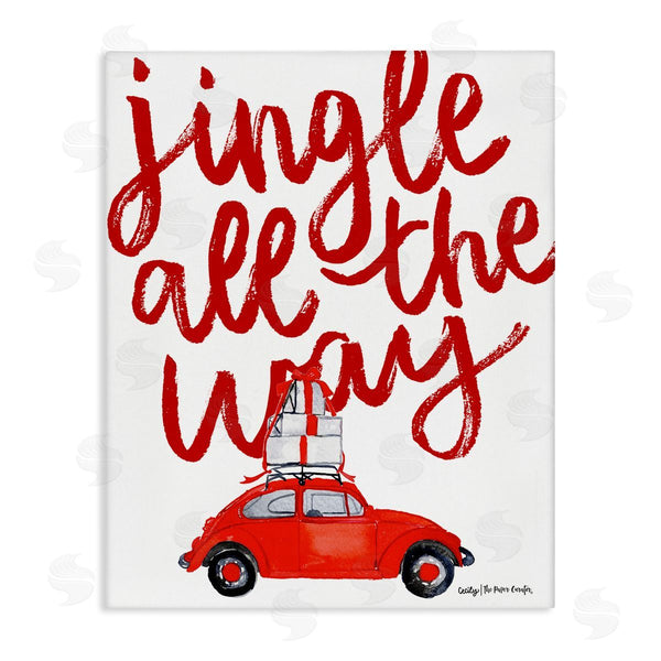 stupell industries Cecily Moore | Jingle All The Way Holiday Gifts Red Car Driving Wall Art