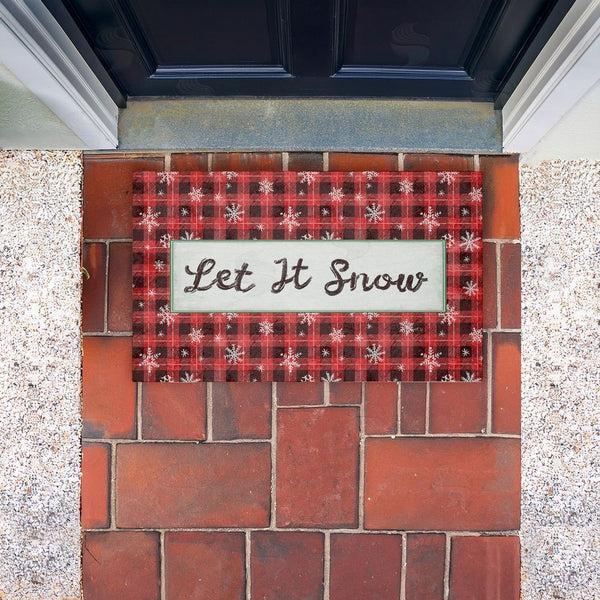 Stupell Industries Chad Barrett | Let It Snow Red Plaid Non-Woven Door Mat