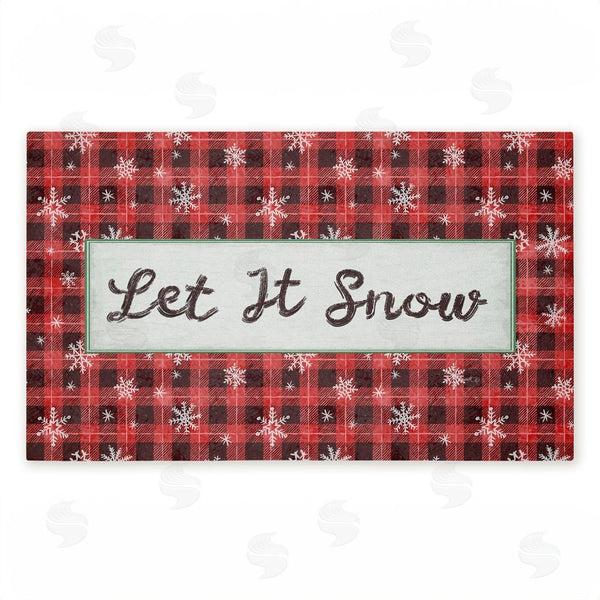 stupell industries Chad Barrett | Let It Snow Red Plaid Non-Woven Door Mat