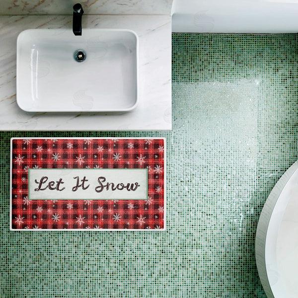 Stupell Industries Chad Barrett | Let It Snow Red Plaid Plush Bath Mat