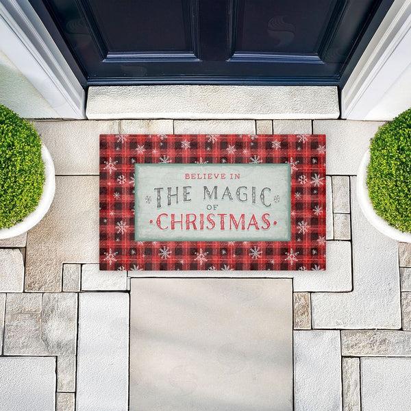 Stupell Industries Chad Barrett | Magic Of Christmas Red Plaid Non-Woven Door Mat