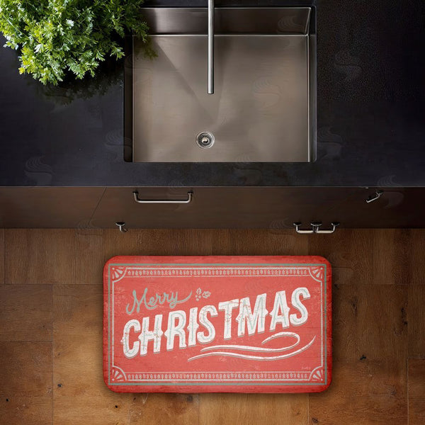 Stupell Industries Chad Barrett | Red Vintage Merry Christmas Anti-Fatigue Mat