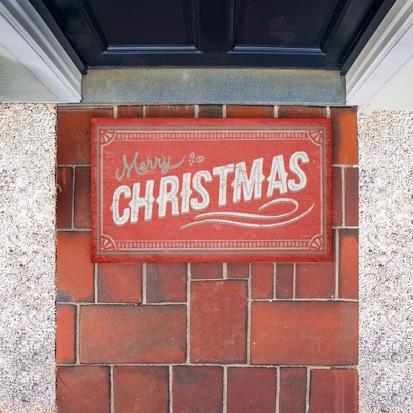 Stupell Industries Chad Barrett | Red Vintage Merry Christmas Non-Woven Door Mat