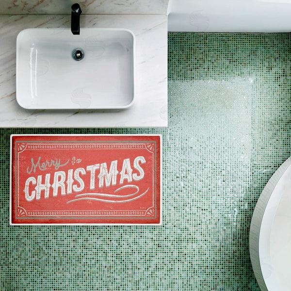 Stupell Industries Chad Barrett | Red Vintage Merry Christmas Plush Bath Mat