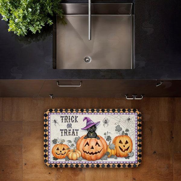 Stupell Industries Chad Barrett | Vintage Halloween Cat & Pumpkins Anti-Fatigue Mat