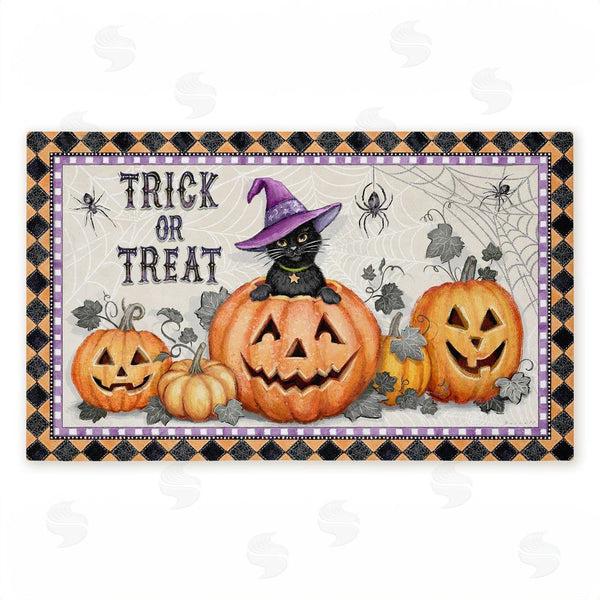 stupell industries Chad Barrett | Vintage Halloween Cat & Pumpkins Non-Woven Door Mat