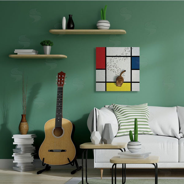 Stupell Industries Chameleon Design Inc. | Classical Mondrian Abstract Cat Painting Parody Wall Art