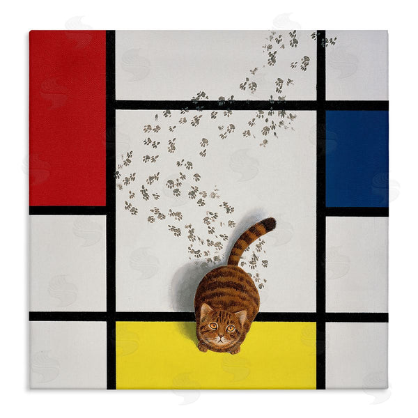 stupell industries Chameleon Design Inc. | Classical Mondrian Abstract Cat Painting Parody Wall Art