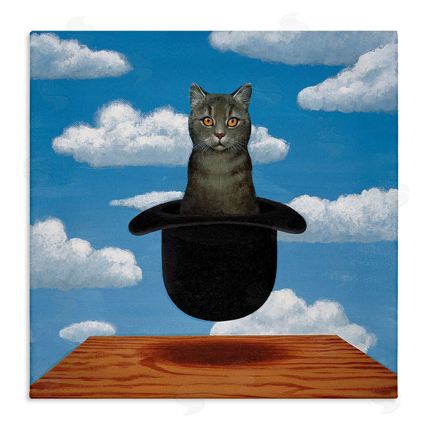 stupell industries Chameleon Design Inc. | Surreal Grey Cat Floating Hat Cloudy Sky Wall Art
