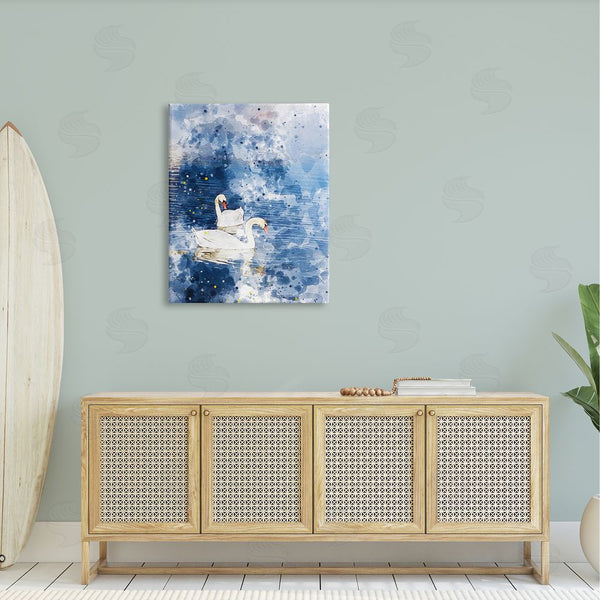 Stupell Industries Chamira Young | Speckled Blue Ocean Scenery Calm White Swans Wall Art