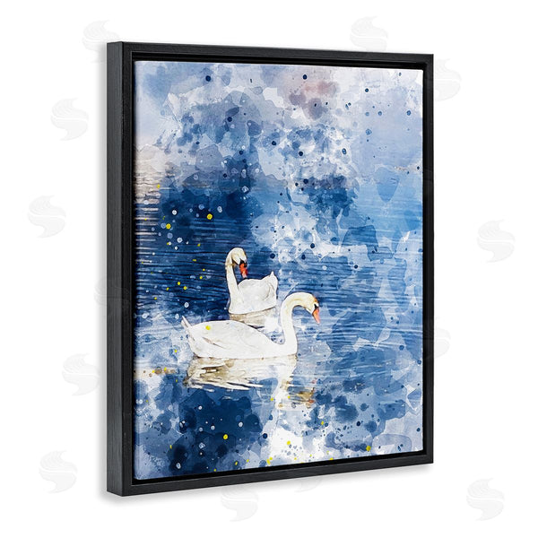 Stupell Industries Chamira Young | Speckled Blue Ocean Scenery Calm White Swans Wall Art