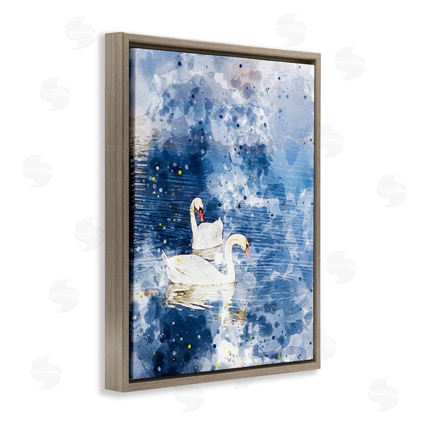 Stupell Industries Chamira Young | Speckled Blue Ocean Scenery Calm White Swans Wall Art