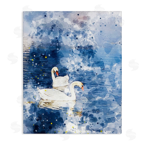 stupell industries Chamira Young | Speckled Blue Ocean Scenery Calm White Swans Wall Art