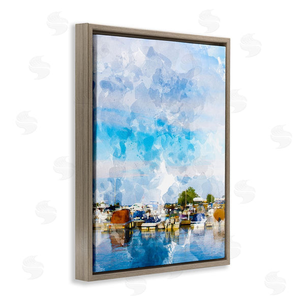 Stupell Industries Chamira Young | Summer Boats Docked Port Harbor Cloudy Blue Sky Wall Art